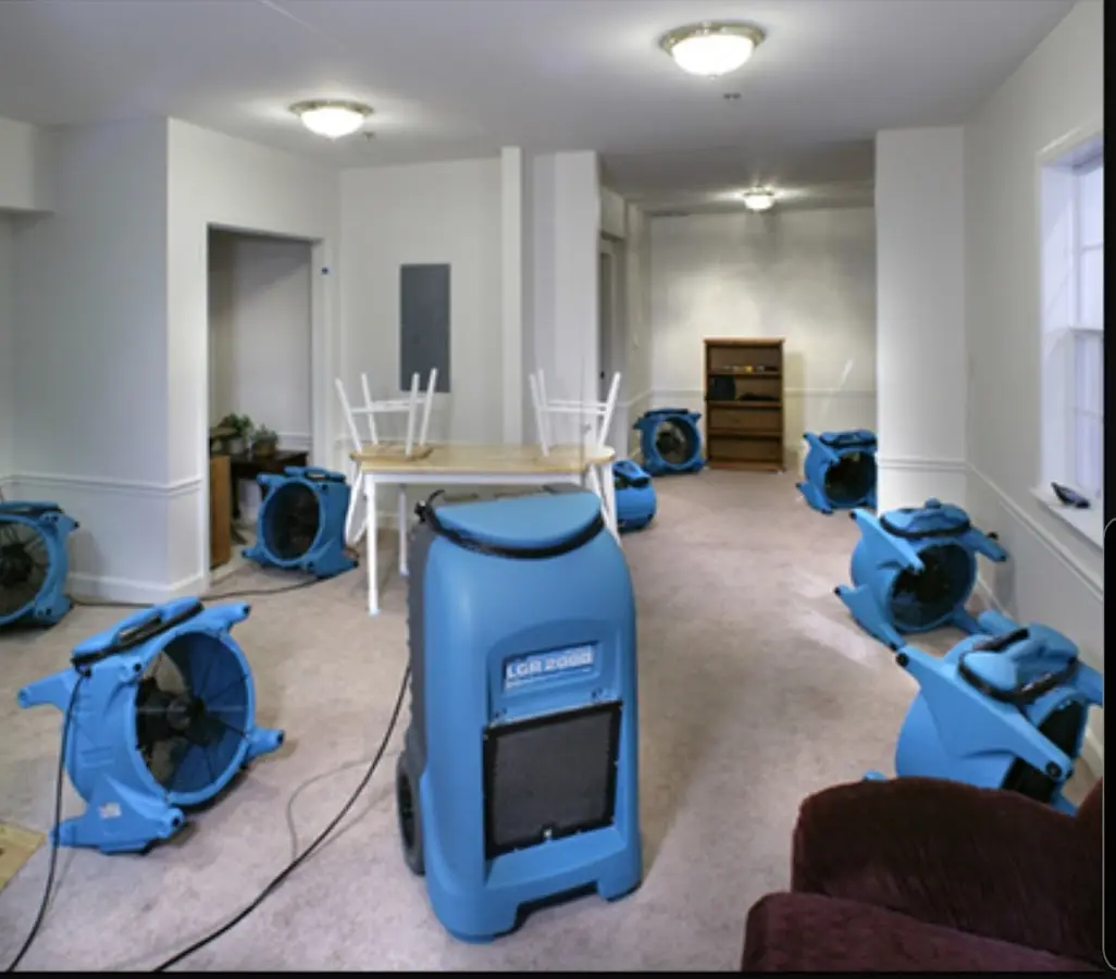 Air movers and dehumidifier setup for Water Extraction & Removal in Davenport